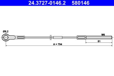 Cable Pull, parking brake ATE 24.3727-0146.2