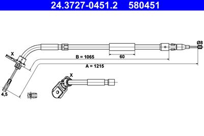 Cable Pull, parking brake ATE 24.3727-0451.2