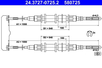 Cable Pull, parking brake ATE 24.3727-0725.2