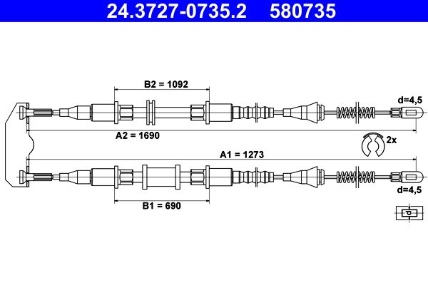 ATE 24.3727-0735.2 Cable Pull, parking brake