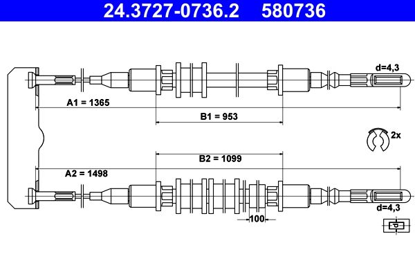 ATE 24.3727-0736.2 Cable Pull, parking brake