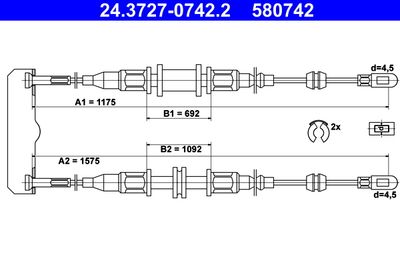 Cable Pull, parking brake ATE 24.3727-0742.2