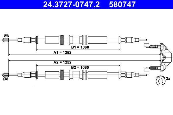 ATE 24.3727-0747.2 Cable Pull, parking brake
