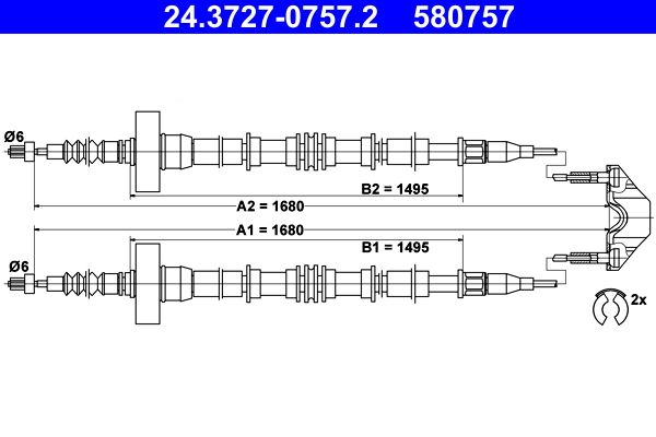 ATE 24.3727-0757.2 Cable Pull, parking brake