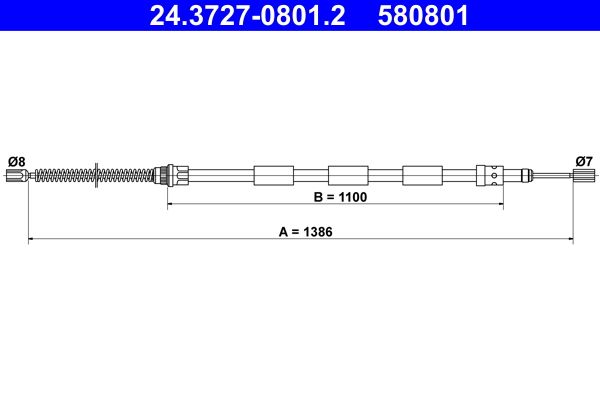 ATE 24.3727-0801.2 Cable Pull, parking brake