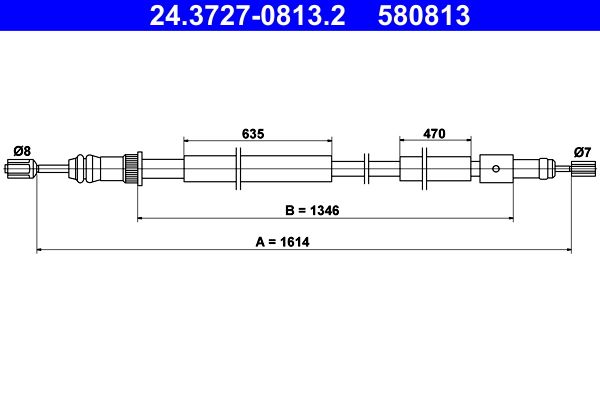ATE 24.3727-0813.2 Cable Pull, parking brake