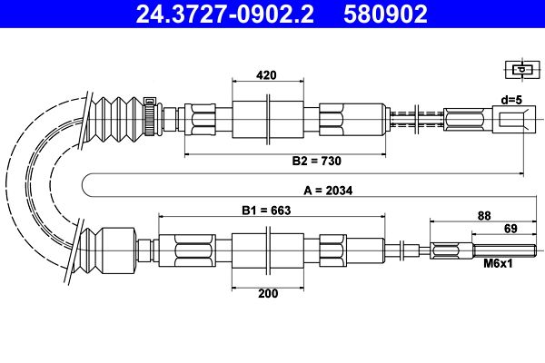 ATE 24.3727-0902.2 Cable Pull, parking brake