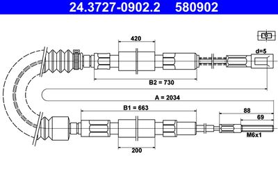Cable Pull, parking brake ATE 24.3727-0902.2