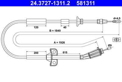Cable Pull, parking brake ATE 24.3727-1311.2