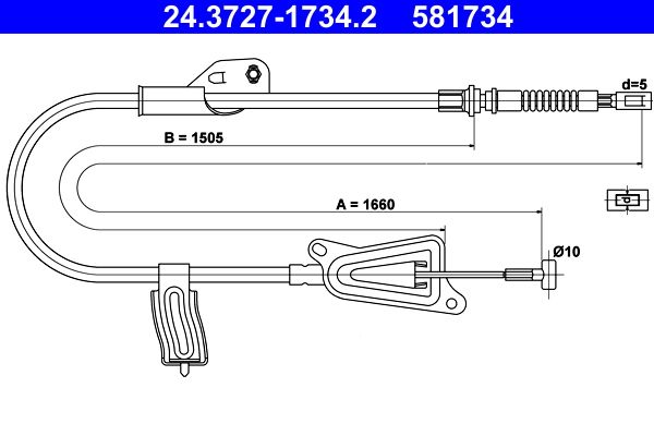 ATE 24.3727-1734.2 Cable Pull, parking brake