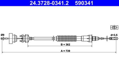 Cable Pull, clutch control ATE 24.3728-0341.2