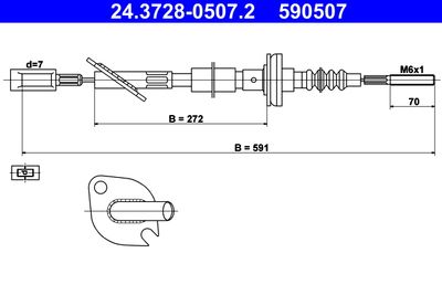Cable Pull, clutch control ATE 24.3728-0507.2