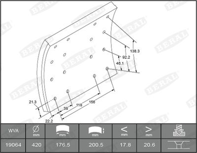 Brake Lining Kit, drum brake BERAL KBL19063.1-1616