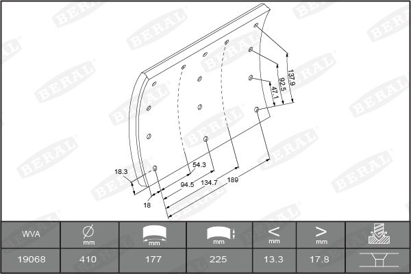 BERAL KBL19068.2-1627 Brake Lining Kit, drum brake