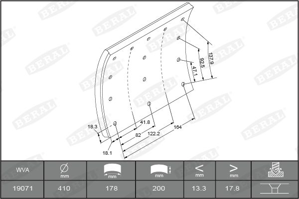 BERAL KBL19071.2-1627 Brake Lining Kit, drum brake