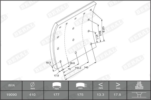 BERAL KBL19090.1-1627 Brake Lining Kit, drum brake
