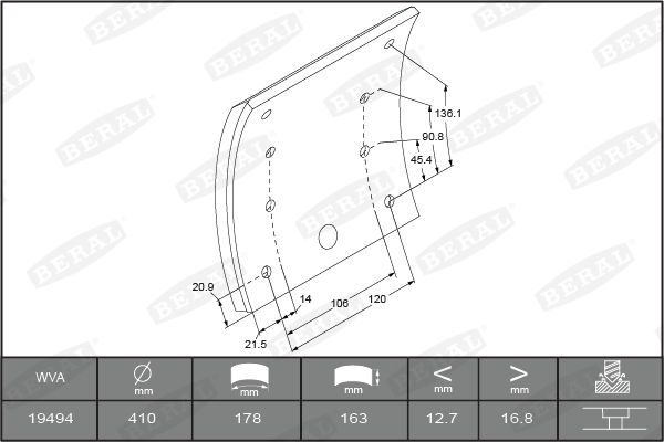 BERAL KBL19494.9-1575 Brake Lining Kit, drum brake