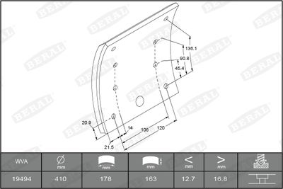 Brake Lining Kit, drum brake BERAL KBL19494.9-1575