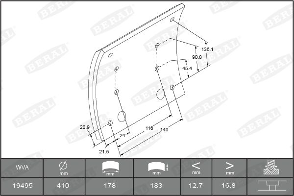 BERAL KBL19495.0-1575 Brake Lining Kit, drum brake