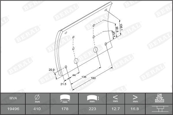 BERAL KBL19496.1-1575 Brake Lining Kit, drum brake