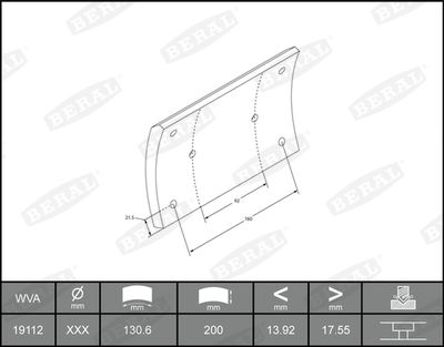 Brake Lining Kit, drum brake BERAL KBL19505.0-1561