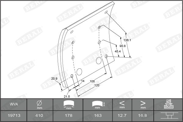 BERAL KBL19713.1-1560 Brake Lining Kit, drum brake