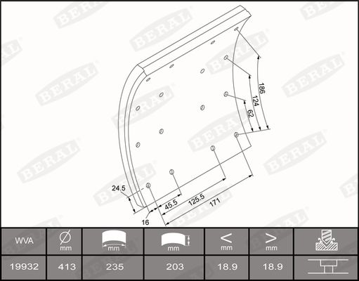BERAL KBL19932.1-1637 Brake Lining Kit, drum brake