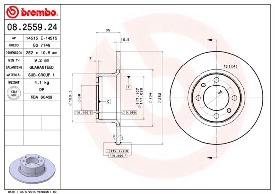 BREMBO 08.2559.24 Brake Disc