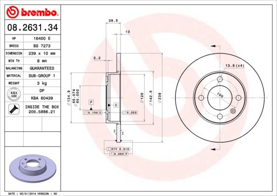 BREMBO 08.2631.34 Brake Disc