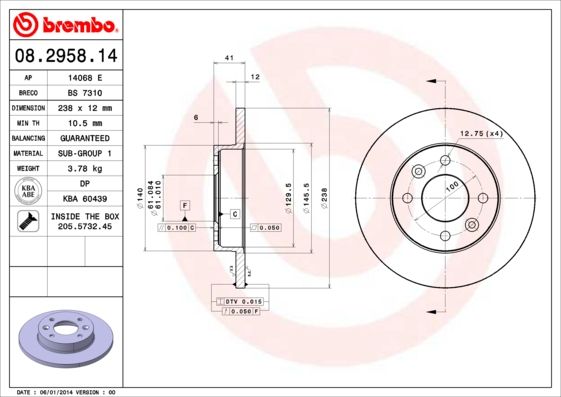 BREMBO 08.2958.14 Brake Disc