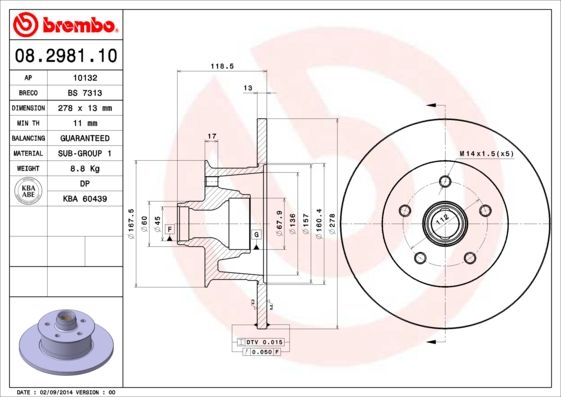 BREMBO 08.2981.10 Brake Disc