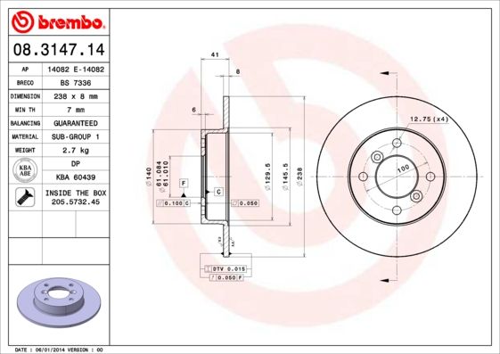 BREMBO 08.3147.14 Brake Disc