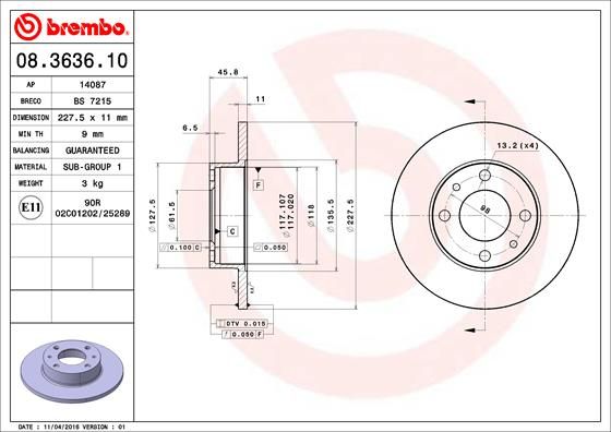 BREMBO 08.3636.10 Brake Disc