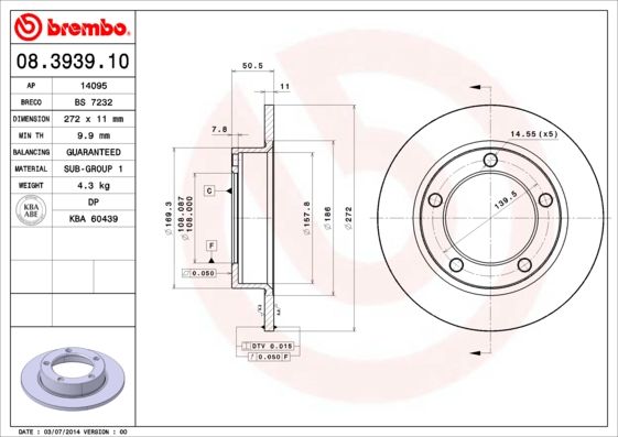 BREMBO 08.3939.10 Brake Disc