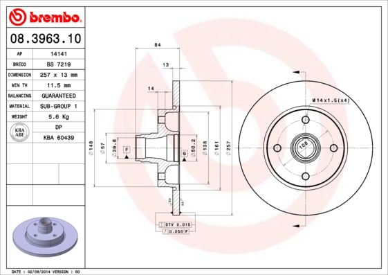 BREMBO 08.3963.10 Brake Disc