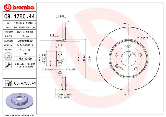 BREMBO 08.4750.41 Brake Disc