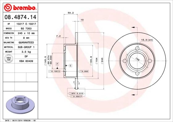 BREMBO 08.4874.14 Brake Disc