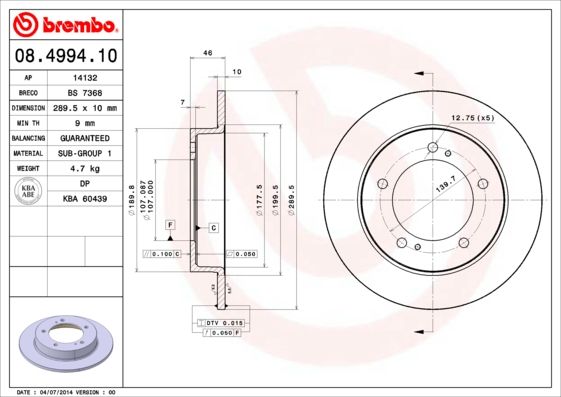 BREMBO 08.4994.10 Brake Disc
