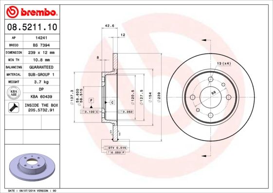 BREMBO 08.5211.10 Brake Disc