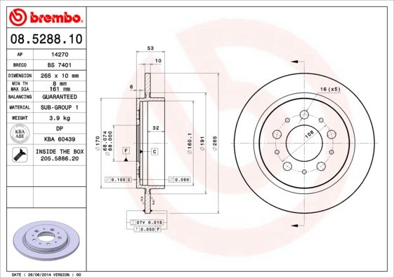 BREMBO 08.5288.10 Brake Disc