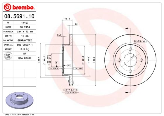 BREMBO 08.5691.10 Brake Disc
