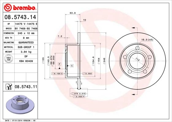 BREMBO 08.5743.14 Brake Disc