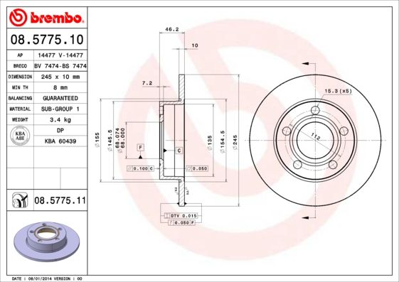 BREMBO 08.5775.10 Brake Disc