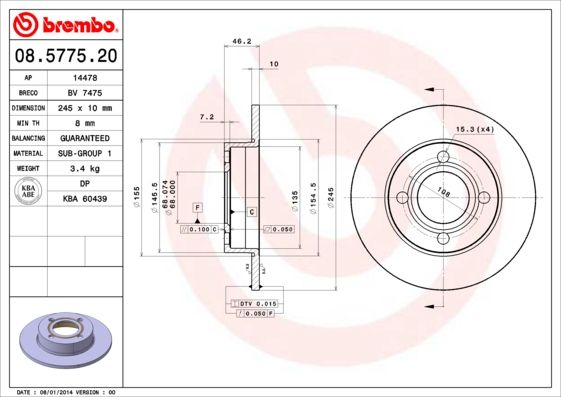 BREMBO 08.5775.20 Brake Disc