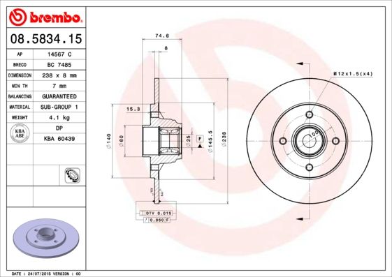 BREMBO 08.5834.15 Brake Disc