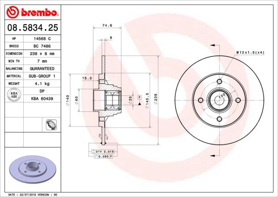 BREMBO 08.5834.25 Brake Disc