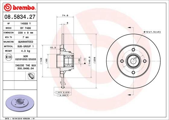 BREMBO 08.5834.27 Brake Disc