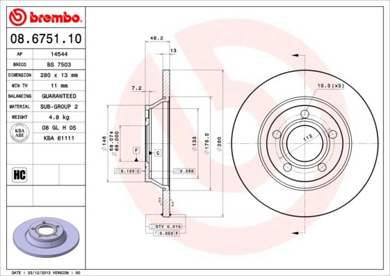 BREMBO 08.6751.10 Brake Disc