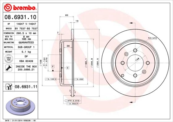 BREMBO 08.6931.11 Brake Disc