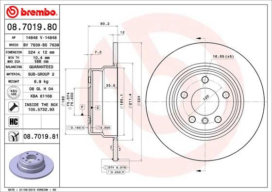BREMBO 08.7019.80 Brake Disc